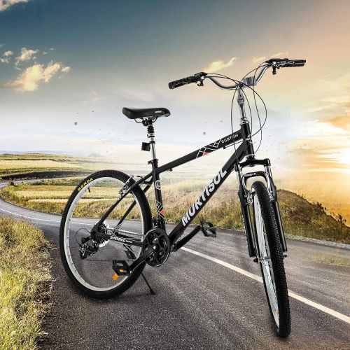  Murtisol Aluminum Comfort Bike 26’’ Commuter Bike Mountain Bike Hybrid Bike for Men & Women 21 Speeds Derailleur, Front & Seat Suspension, Adjustable Seat & Handlebar in 4 Colors