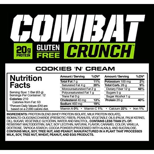  Muscle Pharm Combat Crunch Chocolate Chip Cookie Dough 12 BarsCookies & Cream 12 Bars
