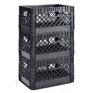 Muscle Rack PMK24QTB-3 24 Quart 3 Pack Black Heavy Duty Rectangular Stackable Dairy Milk Crates, 11 Height, 19 Width