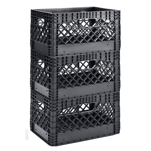  Muscle Rack PMK24QTB-3 24 Quart 3 Pack Black Heavy Duty Rectangular Stackable Dairy Milk Crates, 11 Height, 19 Width