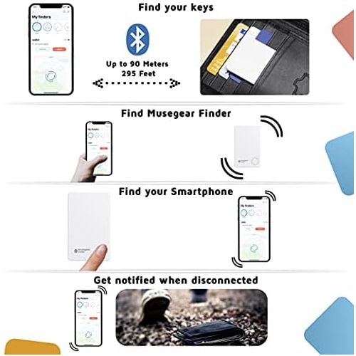  [아마존베스트]musegear Key Finder with Bluetooth App, Flat Finder, Loud Keyfinder for Mobile Phone in White, GPS Tracking/Pairing, Key Find