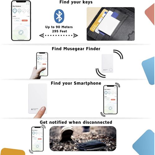  [아마존베스트]musegear Key Finder with Bluetooth App, Flat Finder, Loud Keyfinder for Mobile Phone in White, GPS Tracking/Pairing, Key Find