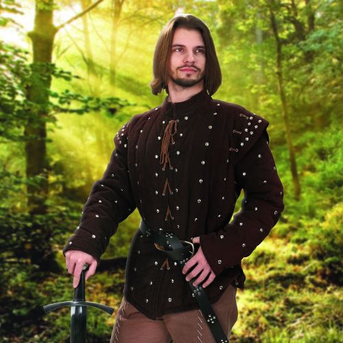  Museum Replicas Robin of Locksley Mens Brown 2 Piece Medieval Gambeson Removeble Sleeves