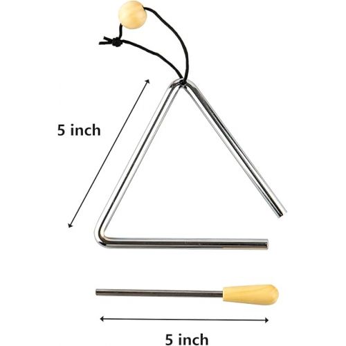  Triangle Hand Percussion with Striker,Rhythm Steel Triangles Music Instrument (5 inch)