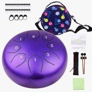 Steel Tongue Drum Kids Instrument: Musical Metal Tank Drums Set 6 Inch 8 Notes C-Key for Meditation Yoga Education Percussion with Bag, Music Book, Mallets, Finger Picks(Purple)