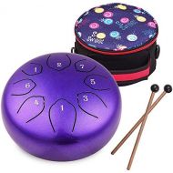 Musfunny Steel Tongue Drum 6 inches 8 Notes Percussion Instrument C-Key Handpan Drum with Bag,Couple of Mallets Wiping Cloth for Musical Education Concert Mind Healing Yoga Meditation (Purp