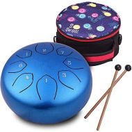 Musfunny Steel Tongue Drum 6 inches 8 Notes Percussion Instrument C-Key Handpan Drum with Bag,Couple of Mallets Wiping Cloth for Musical Education Concert Mind Healing Yoga Meditation (Blue