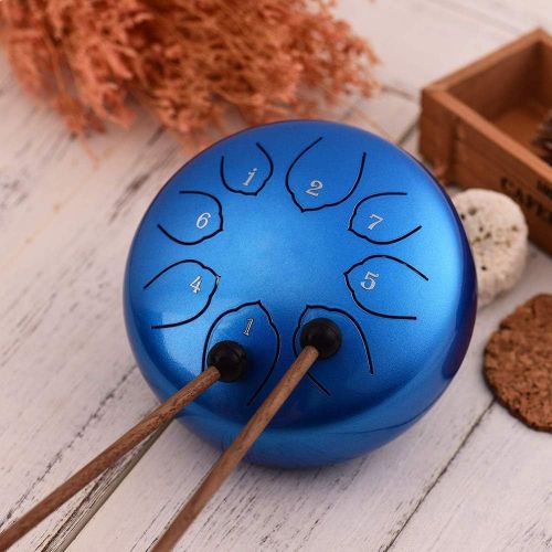  Musfunny Steel Tongue Drum 6 inches 8 Notes Percussion Instrument C-Key Handpan Drum with Bag,Couple of Mallets Wiping Cloth for Musical Education Concert Mind Healing Yoga Meditation (Blue