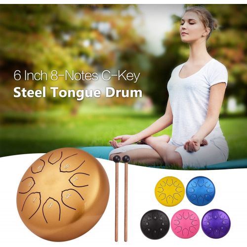  Musfunny Steel Tongue Drum 6 inches 8 Notes Percussion Instrument C-Key Handpan Drum with Bag,Couple of Mallets Wiping Cloth for Musical Education Concert Mind Healing Yoga Meditation (Blue