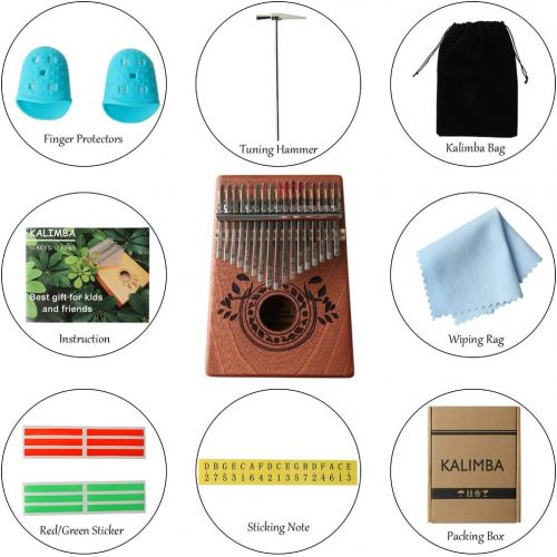  Musfunny Kalimba Thumb Piano 17 Keys with Study Instruction and Tune Hammer,Portable Mbira Sanza Finger Piano, Gift for Kids Adult Beginners Music instrument lover. (High End 17 Key)