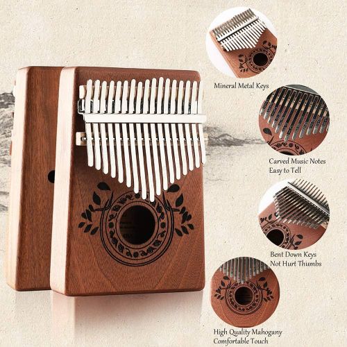  Musfunny Kalimba Thumb Piano 17 Keys with Study Instruction and Tune Hammer,Portable Mbira Sanza Finger Piano, Gift for Kids Adult Beginners Music instrument lover. (High End 17 Key)