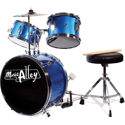  [아마존베스트]Music Alley 3 Piece Kids Drum Set with Throne, Cymbal, Pedal & Drumsticks, Blue, (DBJK02)