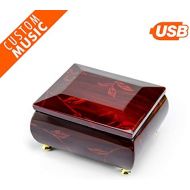 MusicBoxAttic Music Box with Small Jewelry Case for Rings, Earrings - 18 Note Music Box with 454 Song Choices, Floral Burgundy Jewelry Box with Compartment, Ring Rolls, for Women and Girls