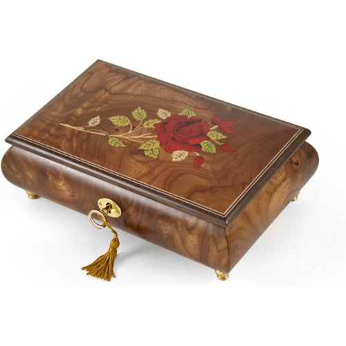  MusicBoxAttic Handcrafted 30 Note Single Stem Red Rose Musical Jewelry Box - Many Songs Available - Somewhere Over The Rainbow