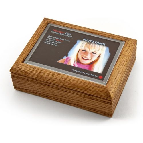  MusicBoxAttic 4 X 6 Oak Photo Frame Music Box with New Pop - Over 400 Song Choices - Out Lens System Somewhere Over The Rainbow