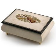MusicBoxAttic Incredible Ivory Italian Music Box with Violin and Floral Inlay - Over 400 Song Choices - Clair de Lune