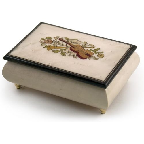  MusicBoxAttic Incredible Ivory Italian Music Box with Violin and Floral Inlay - Over 400 Song Choices - Clair de Lune