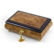 MusicBoxAttic Classic Style 18 Note Light Burl - Over 400 Song Choices - Elm With Rosewood Border Musical Jewelry Box Moonlight Sonata
