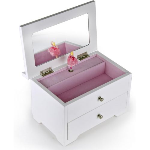  MusicBoxAttic Gorgeous Matte White Carved Roses 18 Note Ballerina Musical Jewelry Box - Over 400 Song Choices - Easy Song Selection Laras Theme (Drihivago)