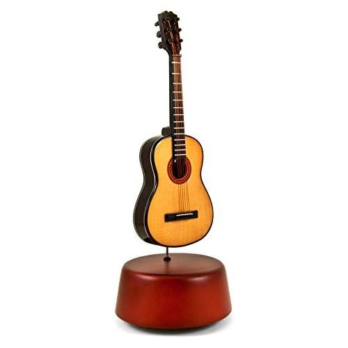  MusicBoxAttic Amazing 18 Note Miniature Acoustic Guitar With Rotating Musical Base - Over 400 Song Choices - God Bless America