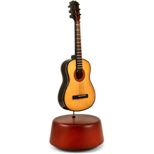  MusicBoxAttic Amazing 18 Note Miniature Acoustic Guitar With Rotating Musical Base - Over 400 Song Choices - God Bless America