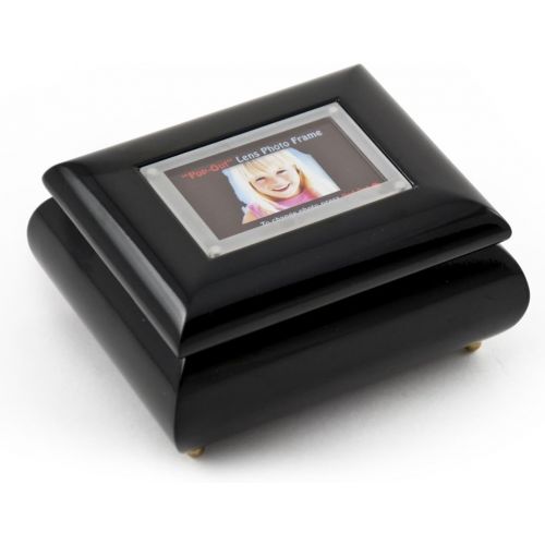  MusicBoxAttic 3X2 Wallet Size Black Lacquer Photo Frame Music Box with New Pop-Out Lens System - Parade of The Wooden Soldiers