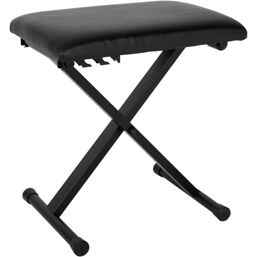  Musicians Gear},description:The Musicians Gear Padded Piano Bench has an X-bracing with black finish, adjustable height in three increments. Faux leather seat is generously padded.