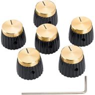 Musiclily Pro Universal Guitar Amp Amplifier Push-on Knobs with Set Screw for All Potentiometers Marshall Amplifiers, Black with Gold Aluminum Top (Set of 6)