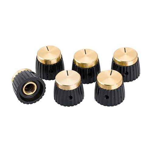  Musiclily Pro Universal Guitar Amp Amplifier Push-on Knobs with Set Screw for All Potentiometers Marshall Amplifiers, Black with Gold Aluminum Top (Set of 6)