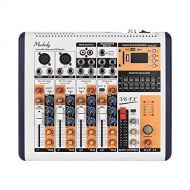 Muslady V6-FX 6-Channel Portable Mixing Console Mixer Built-in 16 DSP Effects +48V Phantom Power Supports BT Connection with Power Adapter for Studio Recording Network Live Broadca