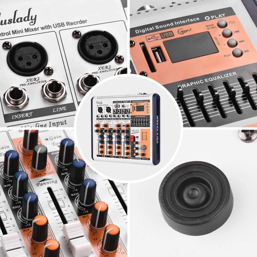  Muslady V6-FX 6-Channel Portable Mixing Console Mixer Built-in 16 DSP Effects +48V Phantom Power Supports BT Connection with Power Adapter for Studio Recording Network Live Broadca