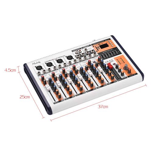  Muslady V8-FX 8-Channel Portable Mixing Console Mixer Built-in 16 DSP Effects +48V Phantom Power Supports BT Connection with Power Adapter for Studio Recording Network Live Broadca