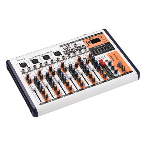  Muslady V8-FX 8-Channel Portable Mixing Console Mixer Built-in 16 DSP Effects +48V Phantom Power Supports BT Connection with Power Adapter for Studio Recording Network Live Broadca