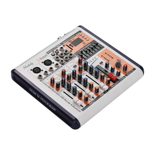  Muslady Audio Mixer V4-FX 4-Channel Portable Mixing Console Mixer Built-in 16 DSP Effects +48V Phantom Power Supports BT Connection with Power Adapter for Studio Recording Network