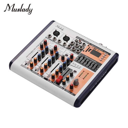  Muslady Audio Mixer V4-FX 4-Channel Portable Mixing Console Mixer Built-in 16 DSP Effects +48V Phantom Power Supports BT Connection with Power Adapter for Studio Recording Network