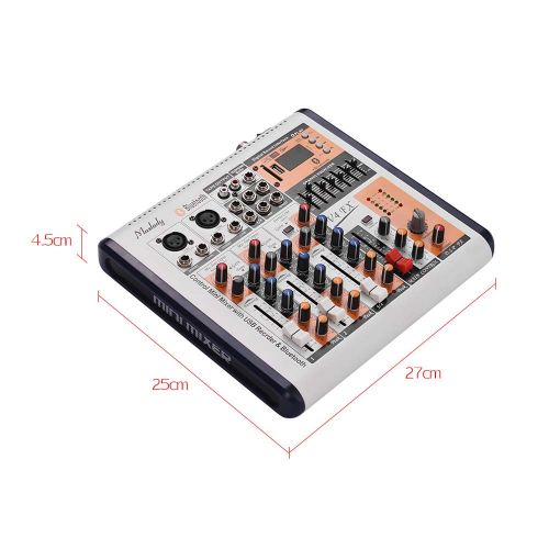  Muslady Audio Mixer V4-FX 4-Channel Portable Mixing Console Mixer Built-in 16 DSP Effects +48V Phantom Power Supports BT Connection with Power Adapter for Studio Recording Network