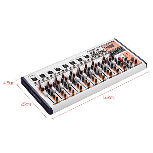  Muslady Portable Mixing Console Mixer V12-FX 12-Channel Built-in 16 DSP Effects +48V Phantom Power Supports BT Connection with Power Adapter for Studio Recording Network Live Broad