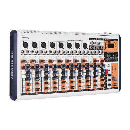  Muslady Portable Mixing Console Mixer V12-FX 12-Channel Built-in 16 DSP Effects +48V Phantom Power Supports BT Connection with Power Adapter for Studio Recording Network Live Broad