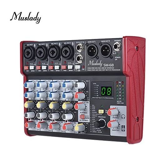  Muslady SM-68 Portable 6-Channel Sound Card Mixing Console Mixer Built-in 16 Effects with USB Audio Interface Supports 5V Power Bank for Recording DJ Network Live Broadcast Karaoke