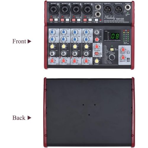  Muslady SM-68 Portable 6-Channel Sound Card Mixing Console Mixer Built-in 16 Effects with USB Audio Interface Supports 5V Power Bank for Recording DJ Network Live Broadcast Karaoke