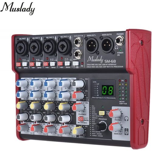  Muslady SM-68 Portable 6-Channel Sound Card Mixing Console Mixer Built-in 16 Effects with USB Audio Interface Supports 5V Power Bank for Recording DJ Network Live Broadcast Karaoke