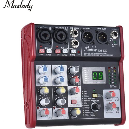  Muslady SM-66 Portable 4-Channel Sound Card Mixing Console Mixer Built-in 16 Effects with USB Audio Interface Supports 5V Power Bank for Recording DJ Network Live Broadcast Karaoke