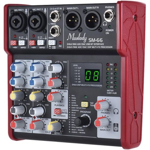  Muslady SM-66 Portable 4-Channel Sound Card Mixing Console Mixer Built-in 16 Effects with USB Audio Interface Supports 5V Power Bank for Recording DJ Network Live Broadcast Karaoke