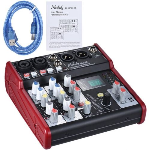  Muslady SM-66 Portable 4-Channel Sound Card Mixing Console Mixer Built-in 16 Effects with USB Audio Interface Supports 5V Power Bank for Recording DJ Network Live Broadcast Karaoke