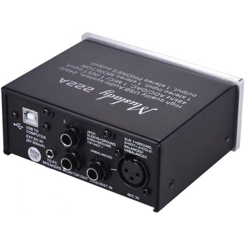  Muslady 222A 2-Channel USB Audio System Interface External Sound Card +48V phantom power DC 5V Power Supply for Computer Smartphone With USB Cable