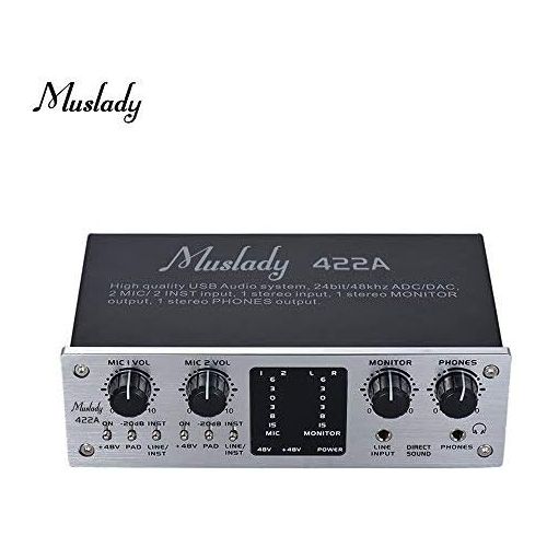  Muslady 422A 4-Channel USB Audio System Interface External Sound Card +48V phantom power DC 5V Power Supply for Computer Smartphone With USB Cable