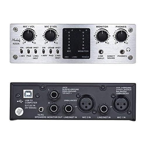  Muslady 422A 4-Channel USB Audio System Interface External Sound Card +48V phantom power DC 5V Power Supply for Computer Smartphone With USB Cable