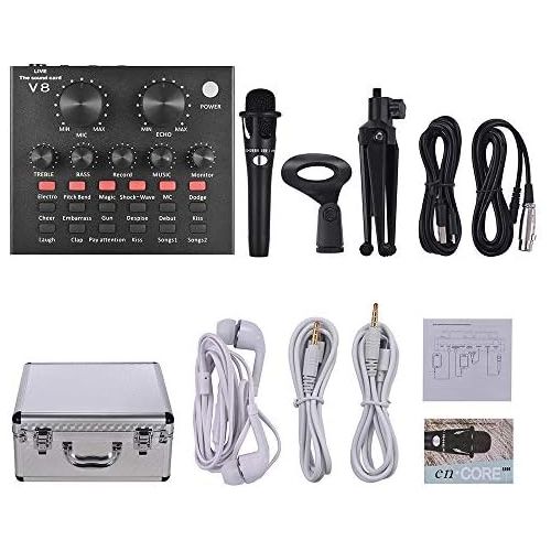  Muslady External Sound Card USB Audio Interface + Wired Condenser Microphone + Microphone Desktop Tripod Stand + Monitor Earphone withCarry Case for Online Singing Chating Live Vid