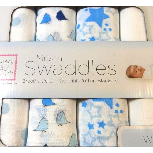  Muslin Swaddles SwaddleDesigns Muslin Swaddle Blanket, Blue and White, 4 Count