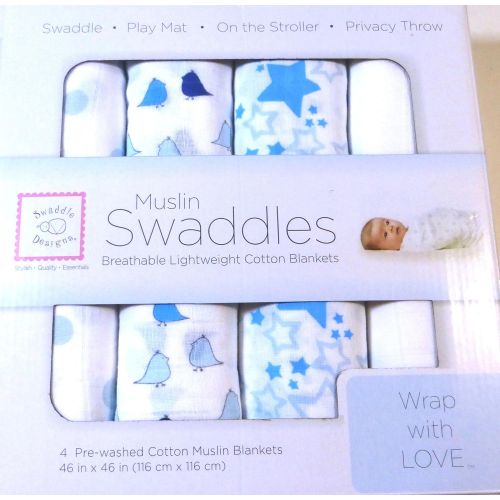  Muslin Swaddles SwaddleDesigns Muslin Swaddle Blanket, Blue and White, 4 Count